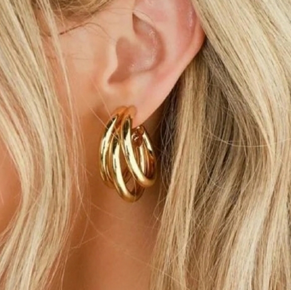 Gold Triple Layer Hoop Earrings - Picture 4 of 4